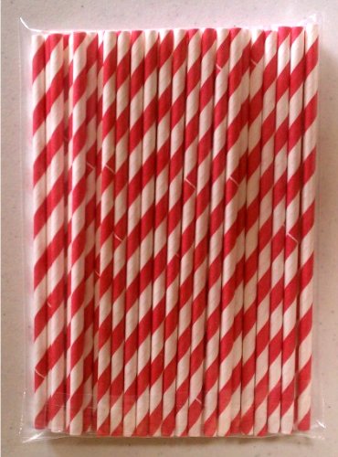 Paper Straws Pack of 50 in Sealed Bag - Red Stripe Drinking Straws