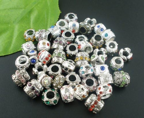 Ten (10) Assorted European Style Crystal Rhinestone Charm Beads. Compatible with Troll, Baigi, Chamilia, Zable, and Many Other Charm Bracelets.