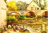 Professionally Framed Alfred Sisley The Laundresses of Moret Art Print Poster - 13x19 with RichAndFramous Black Wood Frame