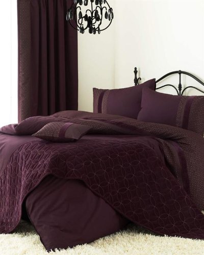 Luxury Blythe Double bed Size Embroidered Polycotton Bed in a Bag 6 Piece set - Aubergine/Gold