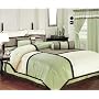 7 Pieces Solid 3 Tone Sage, Beige, with Brown Comforter Set/ Bed-in-a-bag California-cal King Size