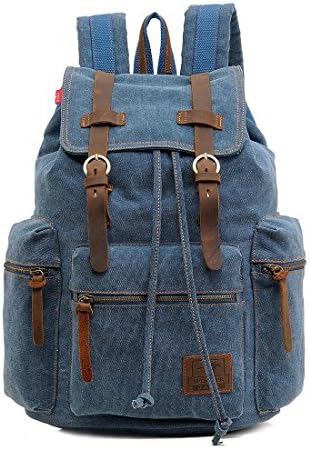 Brilliant Shop Teenager Girls Boys Casual Daypack Canvas Leather Travel Hiking Backpacks Campus School College Bookbag Shoulder Bag Tablet Backpack --Blue