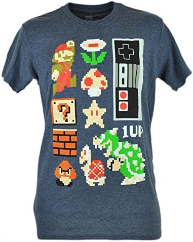 Super Mario Bros Pixel Video Game Nintendo Navy Young Mens Tshirt Tee 2XLarge