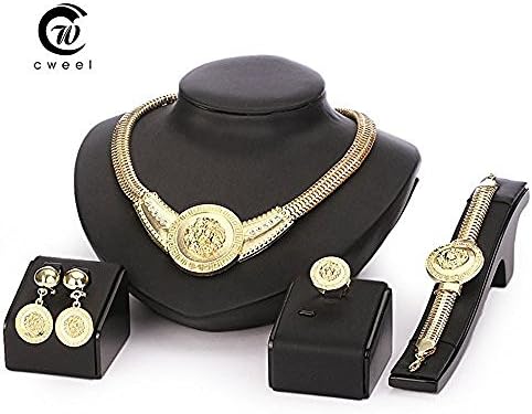 Accessories Wedding African Beads Jewelry Set 18k Gold Plated Crystal Vintage Earring Bracelet Necklace Ring Lionhead