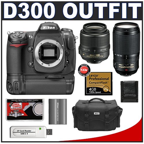 Nikon D300 Digital SLR Camera with Nikon 18-55mm AF-S DX VR Lens + Nikon 70-300mm AF-S VR Lens + MB-D10 Battery Grip + 4GB Card + EN-EL3e Battery + Case + Cameta Bonus Accessory Kit