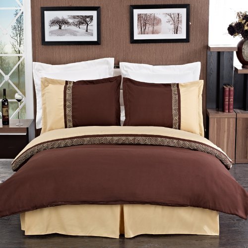 3pc Emroidered Egyptian Quality Astrid Duvet Cover Set, Full/Queen, Gold with Chocolate 3pc Emroidered Egyptian Quality Astrid Duvet Cover Set, Full/Queen, Gold with Chocolate