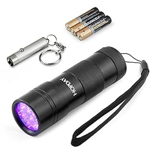 HOPDAY Handheld Black Light 395-415nM 12 UV LED Flashlight Torch Pet Urine and Stains Detector Currency Authentication with AAA Batteries