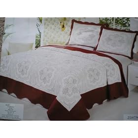 3 Pcs King Size Fully Quilted Embrodiery Bedspread Set Beige and Marron