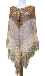 Handmade Comfortable Poncho Vintage Inspired - Open Weave Crochet Masterpiece - Toffee Latte (100% Crocheted By Hand/large)