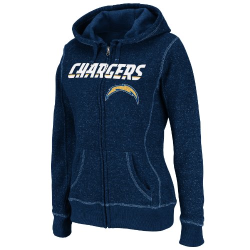 NFL Women's San Diego Chargers Deep Post Long Sleeve Fullzip Marled Fleece Hoody
