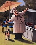 IMAGE OF Barbecue Chef and Dog MUSEUM WRAP CANVAS Print With Added Heavy BRUSHSTROKES T.C. Chiu 16x20