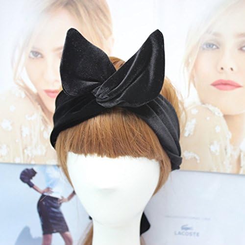 Wonder Castle Fashion Korean Velvet Freestyle Ribbon Bow and Rabbit Ear Headband-Assorted Colors (Velvet Black)