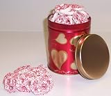 Scott's Cakes Yogurt Pretzels with Valentine Color Non-Pareils in a Heart Can