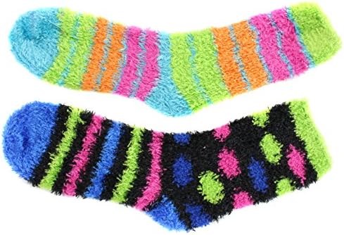 Cathy Rose Women's Cozy Butter Fuzzy Slipper Socks Polka Dots, Stripes (2 Pair Pack) (Black & Green)