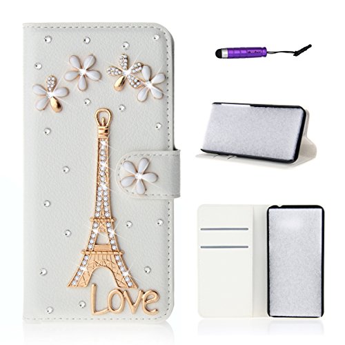 Huawei Ascend G630 Case Cover, Moonmini® Luxury 3D Bling Shiny Diamond Rhinestones PU Leather Flip Stand Case Cover Wallet Card Holders with Magnetic Closure for Huawei Ascend G630 (Eiffel Tower)