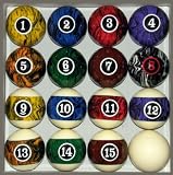 Pool Table Billiard Ball Set, Dark Color Marble Swirl
