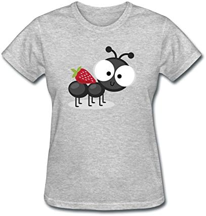 Tee Center Ant with Strawberry Print Funny T Shirt Women Cotton Tops Grey XXL