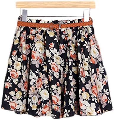 2015 Women Shorts Skirts Sweet Pleated Floral Chiffon Mini Skirt with Belt Free Shipping (color 1)