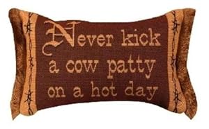 Manual Woodworkers & Weavers Never Kick A Cow Patty Pillow