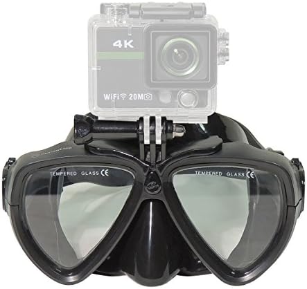 MorrowCamp Diving Mask with Locking Mount for Scuba Diving and Snorkeling with Anti-fog Tempered Glass and Action Camera Holder (Black)