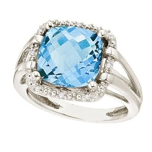 Cushion-Cut Blue Topaz and Diamond Cocktail Ring 14k White Gold (8.05ct)