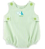 Chez Ami by Patsy Aiken Designs Stripe Seersucker Bubble w/ Sailboat Embroidery Lime/ White Boys Sizes 3M-2