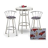 Chrome Bar Table & 2 Chrome 29" Fireman Blue Fabric Seat Barstools