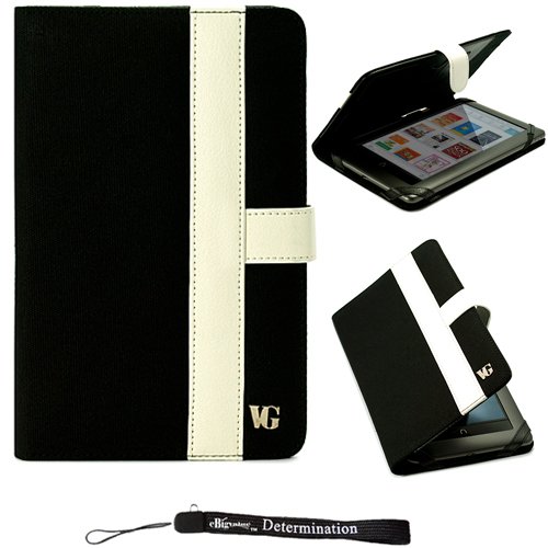 Black White Canvas Jacket Portfolio Cover Carrying Protective Case for HTC Flyer 3G WiFi HotSpot GPS 5MP 16GB Android OS AD2P 7 Inch Tablet Device + Includes a eBigValue (TM) Determination Hand Strap