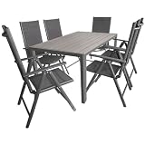Zoom Produkt-Bild: 7tlg. Gartengarnitur Alu/N.Wood 150x90cm + Hochlehner Textilen