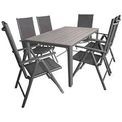 7tlg. Gartengarnitur Alu/N.Wood 150x90cm + Hochlehner Textilen