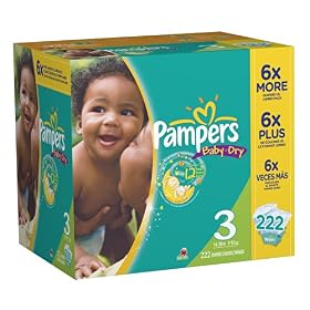 Pampers Baby Dry Diapers Economy Pack Plus, Size 3, 222 CountPampers Baby Dry Diapers (Packaging May Vary)