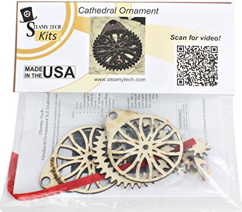 Cathedral Gears Ornament Kit - by Steamy Tech - Make a Steampunk Inspired Holiday Ornament with Real Spinning Gears for your Christmas Tree! Xmas Craft Kit. Made of Wood, Made in the USA!