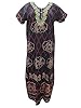 Designer Womans Kaftans Dandia Dance Embroidered Dark Blue Cotton Caftan L / M