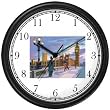 Big Ben with Surrounding Buildings - Bobby in Foreground England - Famous Landmarks - Theme Wall Clock by WatchBuddy Timepieces (Black Frame)