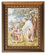 Jesus with Children in Wood Frame with Golden Trim, 11.25" x 13.25" - MADE IN ITALY