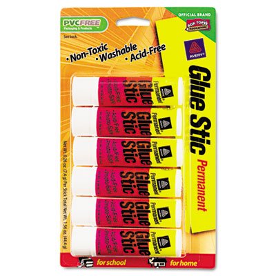 * Permanent Glue Stics, White Application, .26 oz, Stick, 6/Pack