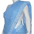 Indian Saree Cotton Chikan Embroidery Blue