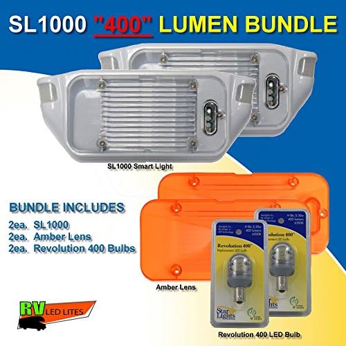 Starlights SL-1000 Smart Light 1000 12-volt Exterior Motion Light (White), Revolution 400 LED Bulb (B008M2K03A), Amber Lens (B00C5T1P30)