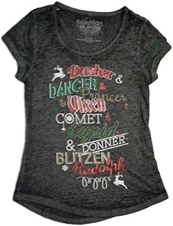 Halloween Christmas Juniors' Tee Shirt (M 7/9, Dasher & Dancer & Prancer & Vixen & Comet & Cupid & Donner & Blitzen & Rudolph)