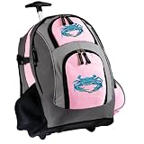 BLUE CRAB Rolling Backpack Deluxe Pink Blue Crab - Backpacks Bags with Wheels or School Trolley Carry-On Bags - Unique Wheeled Gifts for Girls Ladies- CUTE!