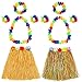 Shappy Hula Grass Skirt with Flower Leis Costume Set, Elastic Luau Grass and Hawaiian Flower Bracelets, Headband, Necklace for Party Favors, 2 Sets