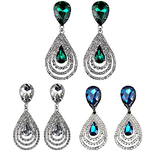 Doinshop 1Pair Women Crystal Rhinestone Teardrop Dangle Drop Studs Hoop Earrings