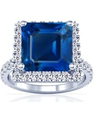 Platinum Emerald Cut Blue Sapphire Ring With Sidestones