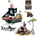 Papo Wooden Barbarossa Pirate Ship With Pirate Island And Accessory Bundle
