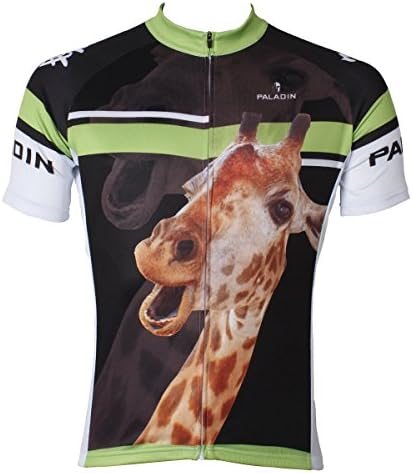 Mountain Hills Animal Print Men's Outdoor Sports Short Sleeve Cycling Jersey Top - Giraffe L