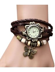 Sannsis 1PC Brown Retro Vintage Womens Leather Quartz Butterfly Weave Wrap Around Watch