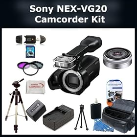 Sony NEX-VG20 Interchangeable Lens HD Handycam Camcorder (Body Only) + Kit - Includes: E-Mount SEL16F28 16mm f/2.8 Wide-Angle Lens, Full Size Tripod, 3 Piece Filter Set (UV-FLD-CPL), Replacement NP-FV100 Battery Pack, Rapid Travel Charger, 16GB Class 10 SDHC Memory Card, Memory Card Reader, Table To