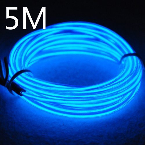 spécifications Lychee 15 pieds 5m Fil néon Etincelant Fil Electroluminescent (EL wire) avec la boîte à pile pour soirée, fête (Bleu)