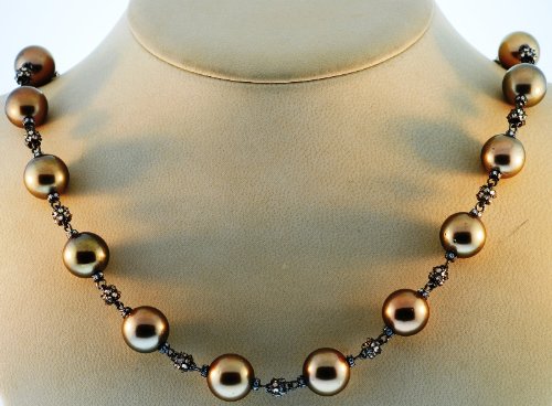 18kt Black Gold Diamond and Chocolate Pearl Necklace 