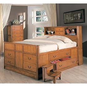 Olivia Bedroom Hardwood Eastern King Size BookCase Chest Bed by visiondecor Furniture